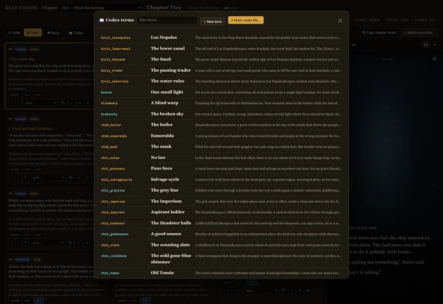 The Beatbound codex — named canon terms with definitions