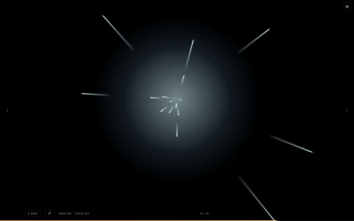 The reader: a white flare filling the frame as the ship warps